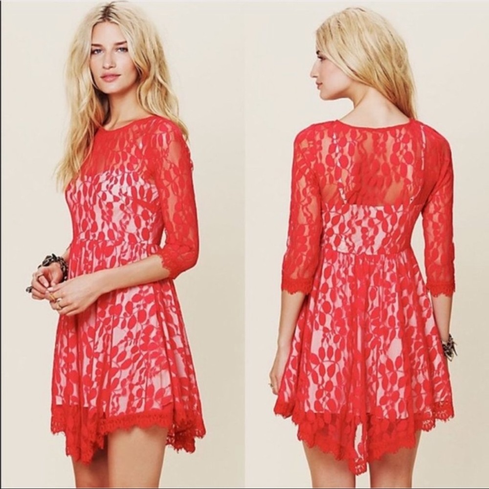 Free People Asymmetrical lace red dress